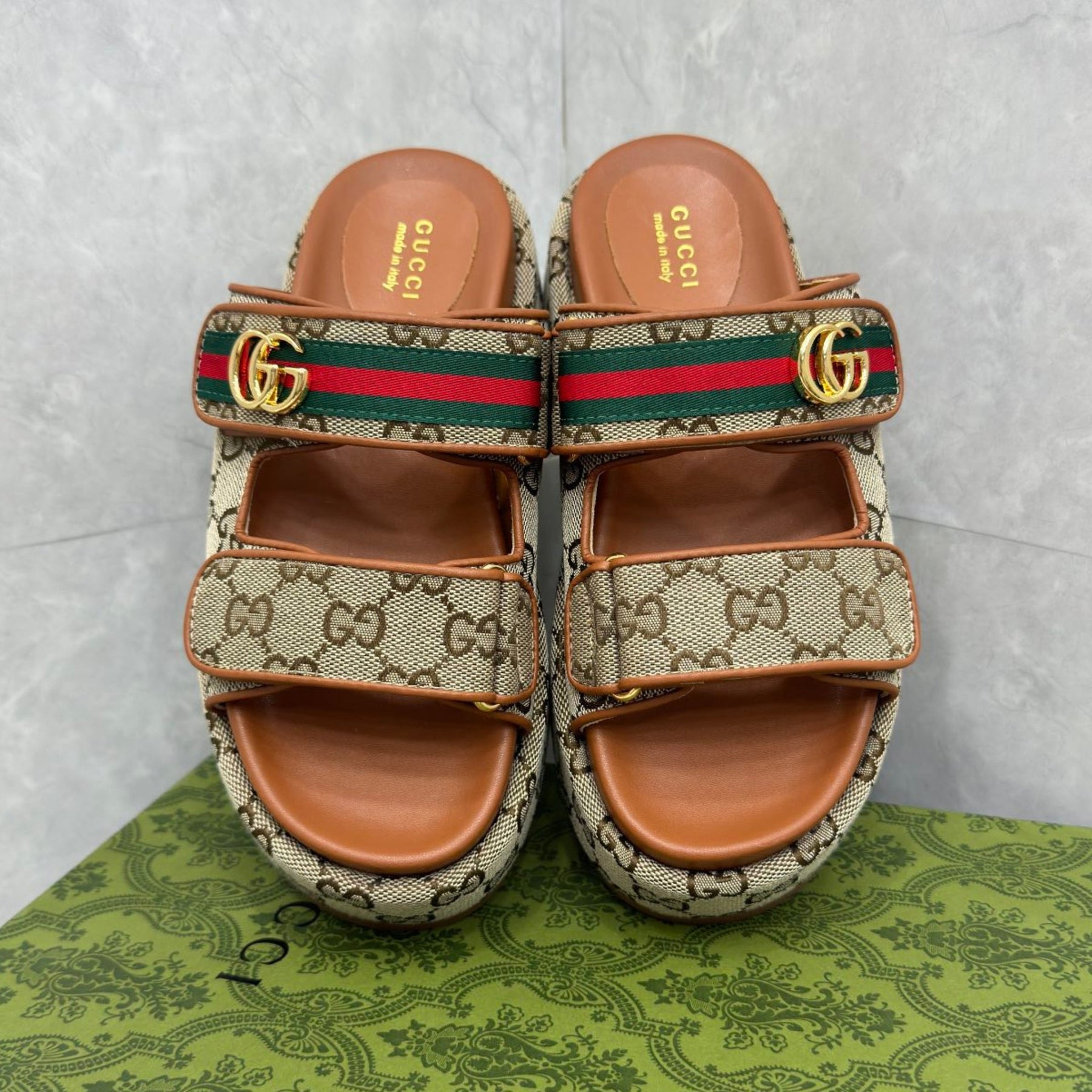 GG Platform Slider Sandal with Double Beige and Brown