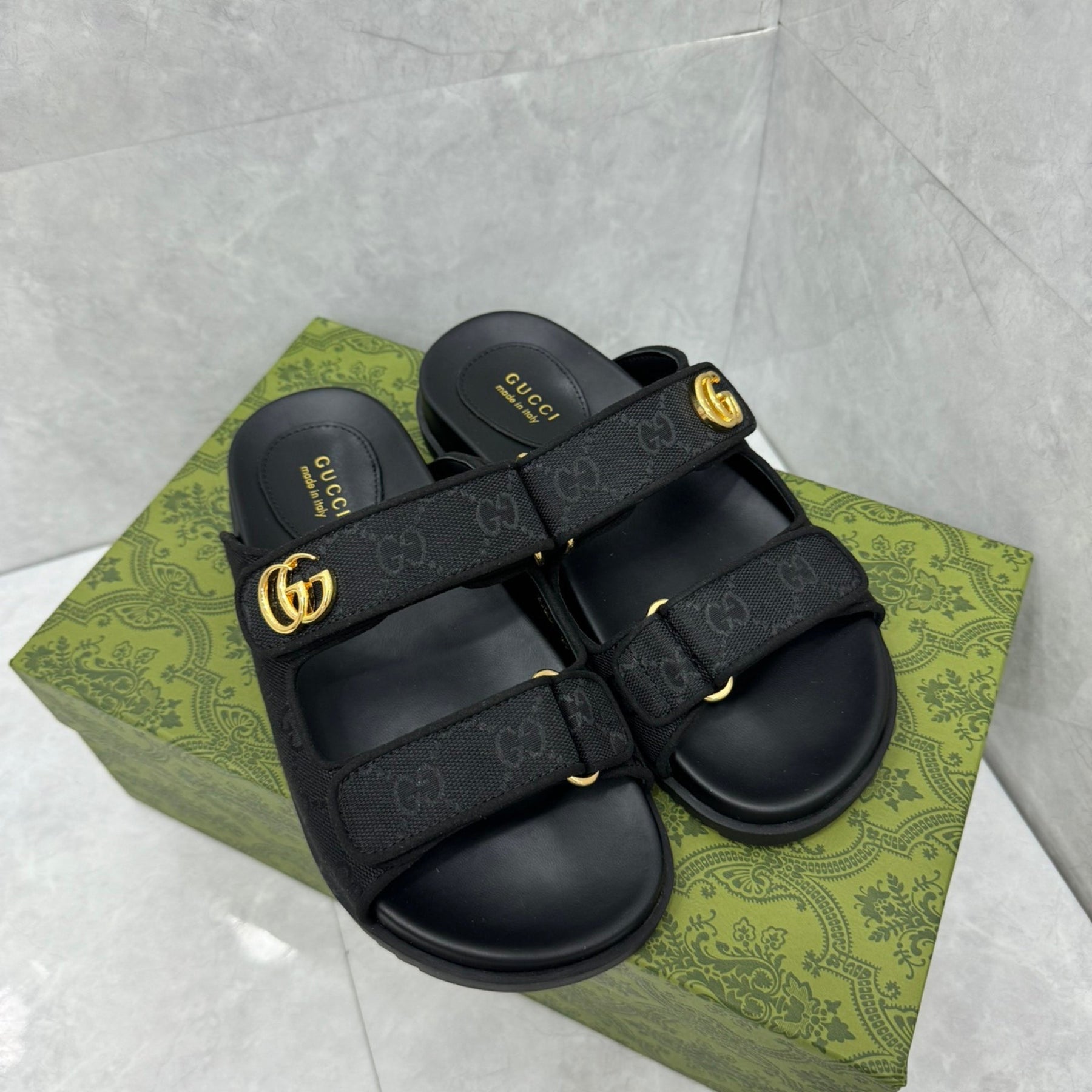 Sandália GG Slider com Double com preto