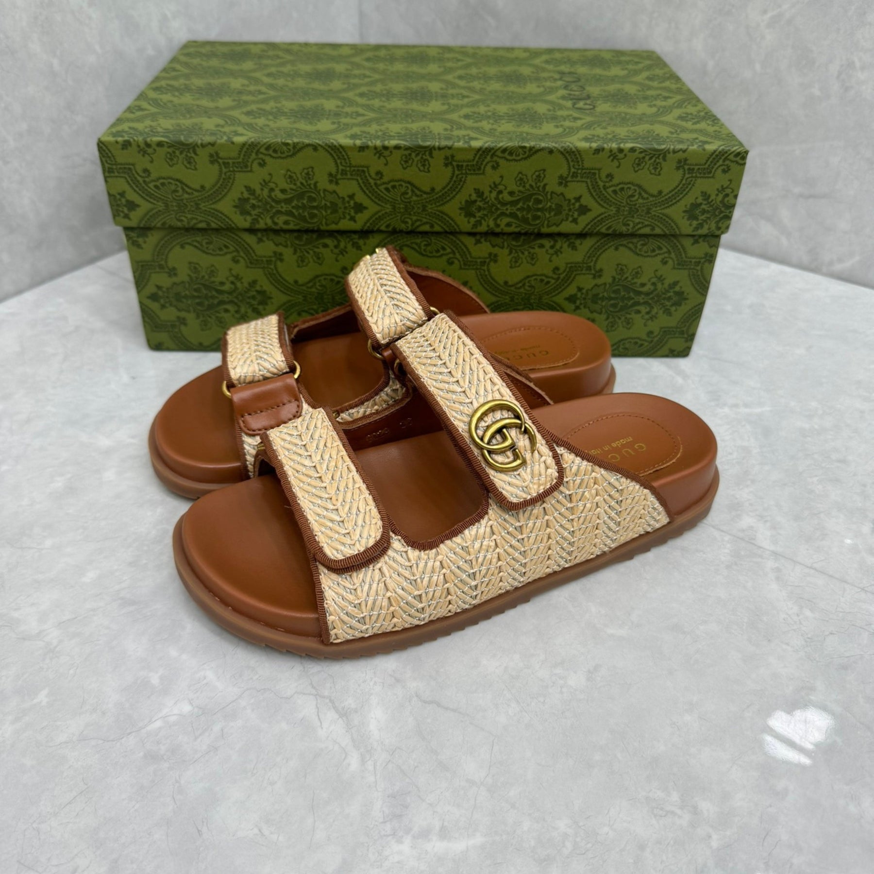 GG Slider Sandal with Double GG Beige