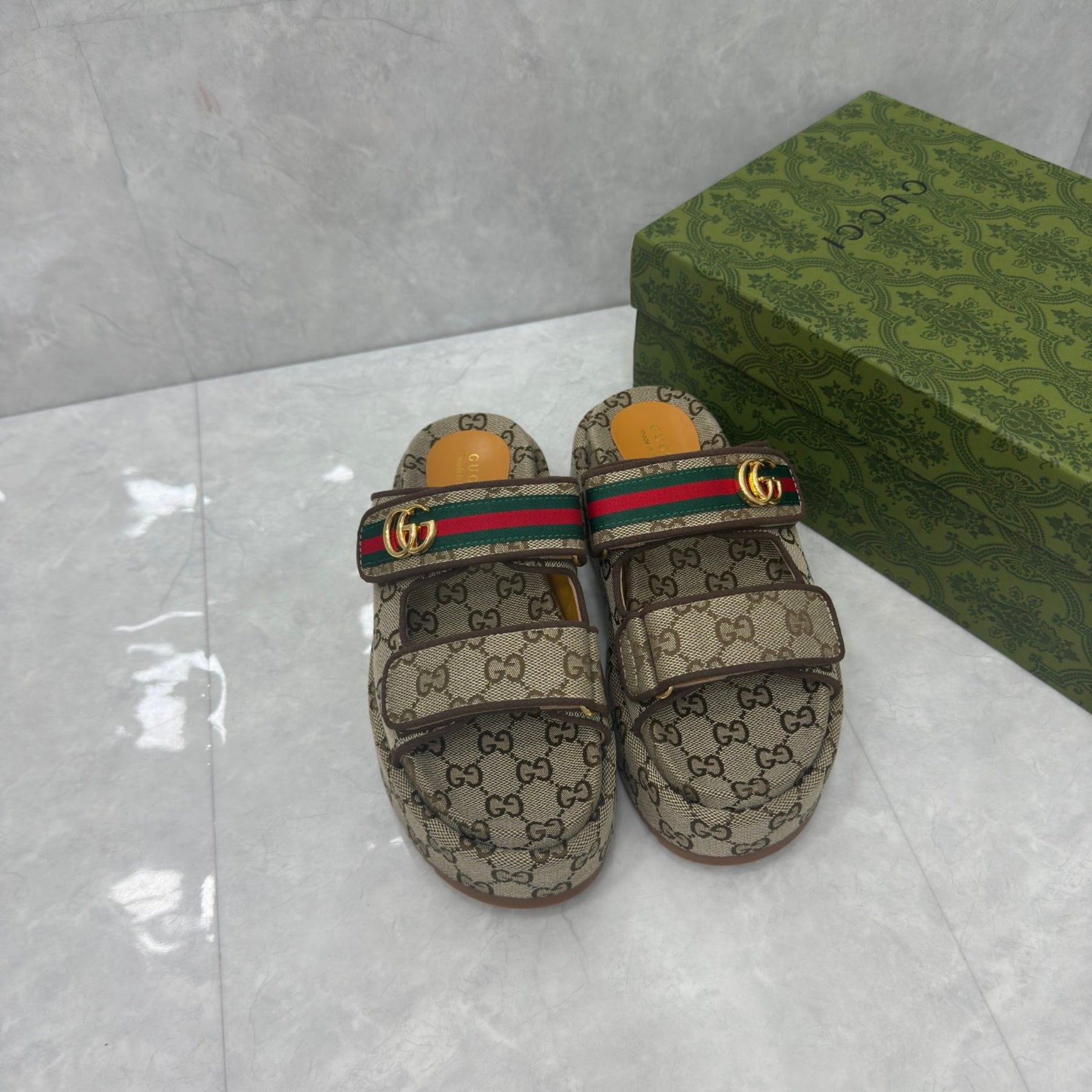 GG Platform Slider Sandal with Double Beige