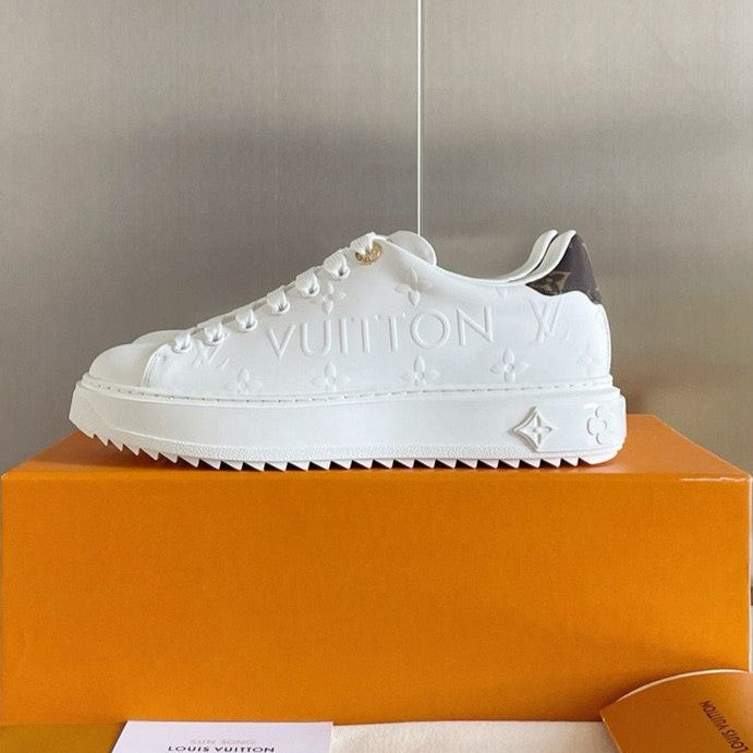 LV Time Out White Sneakers with Embossed Side Logo