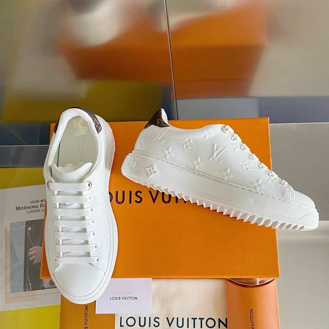 LV Time Out White Sneakers with Embossed Side Logo