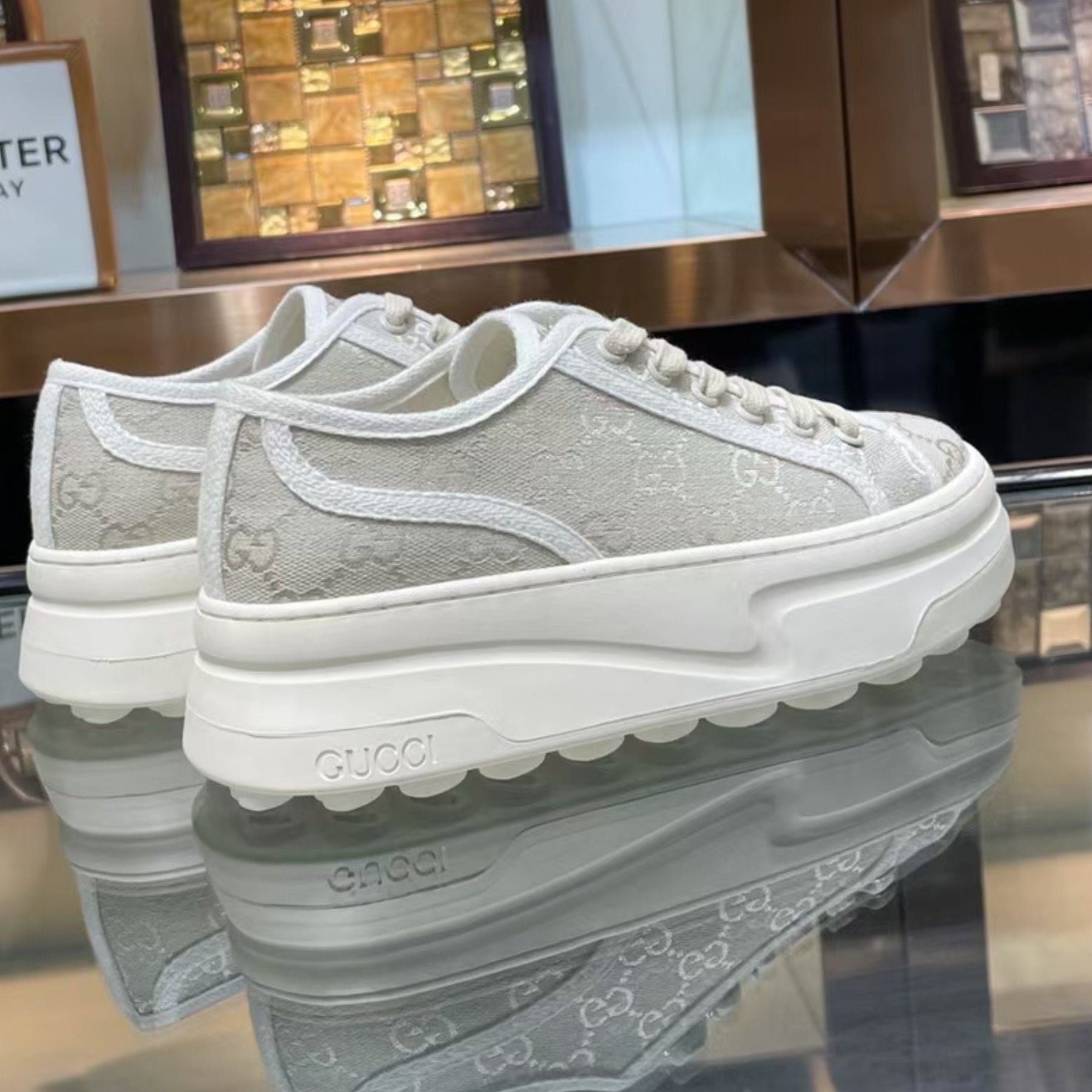 GG Canvas Sneakers with Gray and White Details