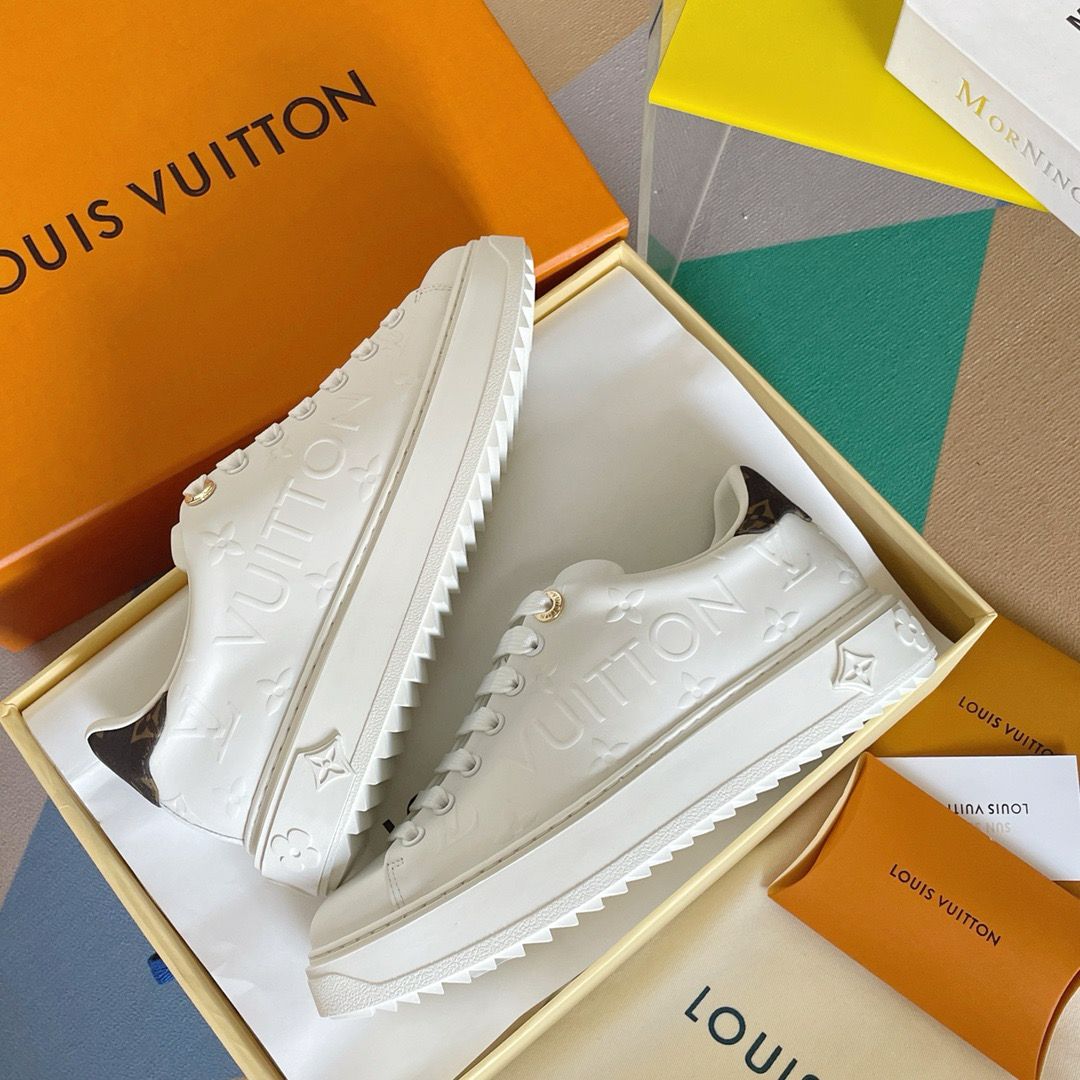LV Time Out White Sneakers with Embossed Side Logo