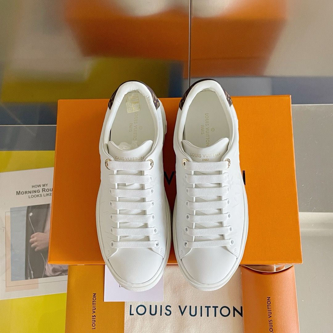 LV Time Out White Sneakers with Embossed Side Logo