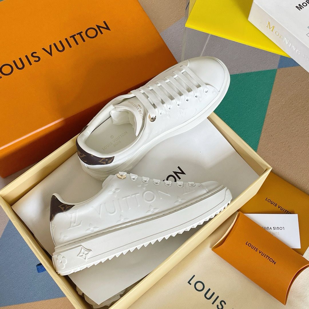LV Time Out White Sneakers with Embossed Side Logo