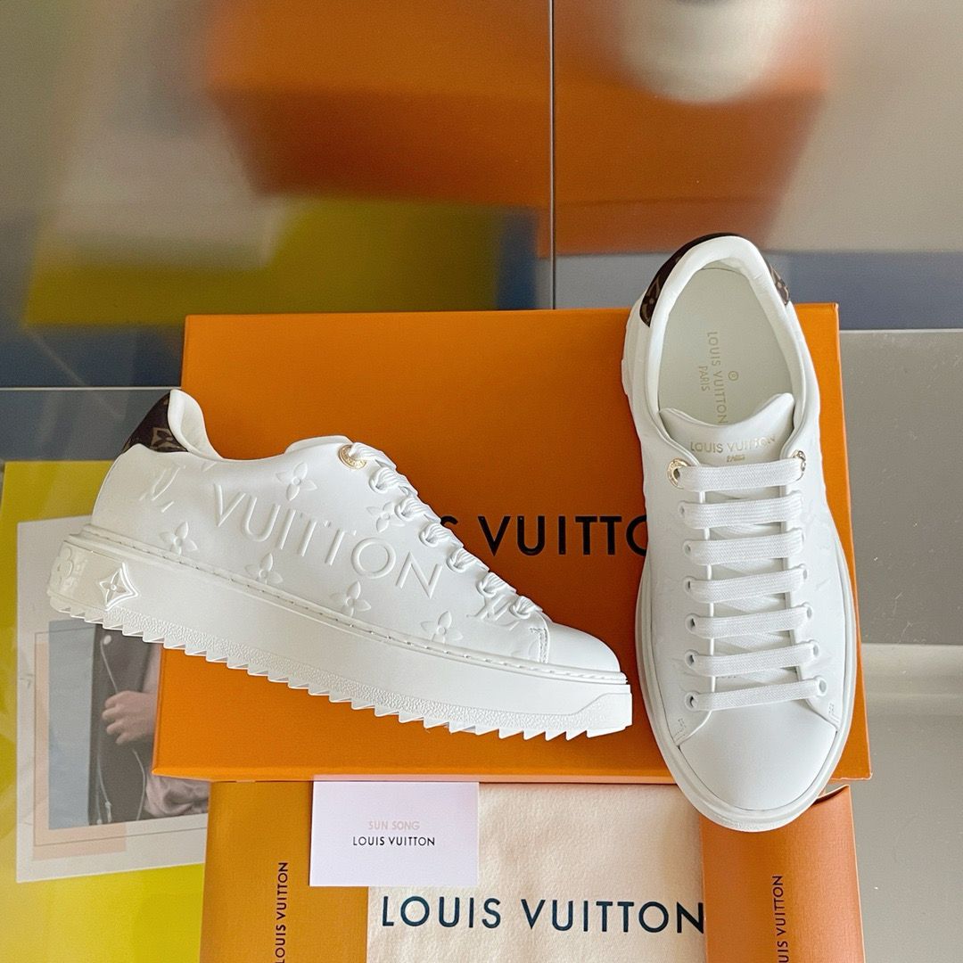 LV Time Out White Sneakers with Embossed Side Logo