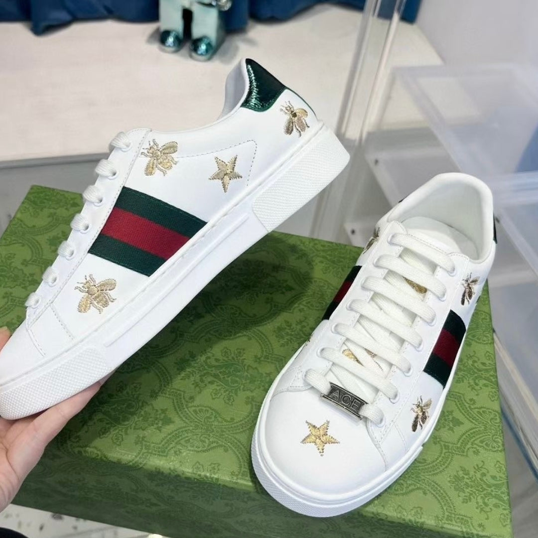 GG Ace White Web Green Sneakers with Details