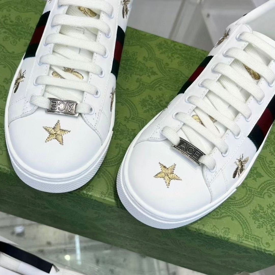 GG Ace White Web Green Sneakers with Details