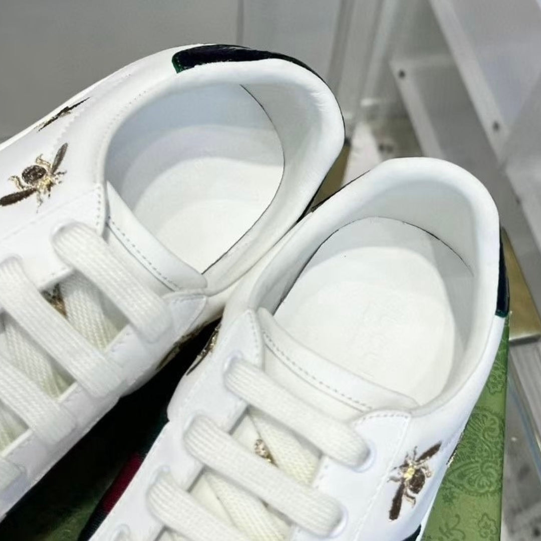 GG Ace White Web Green Sneakers with Details