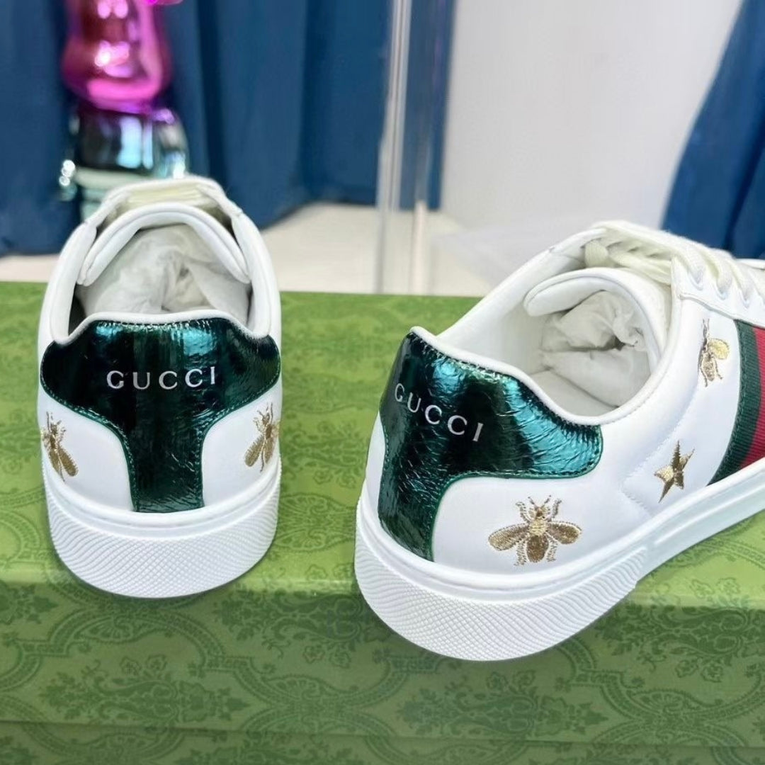 GG Ace White Web Green Sneakers with Details