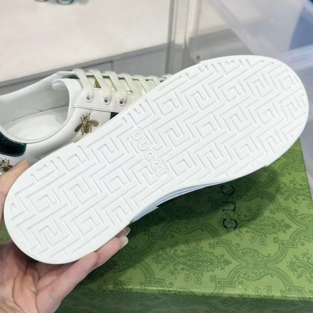 GG Ace White Web Green Sneakers with Details