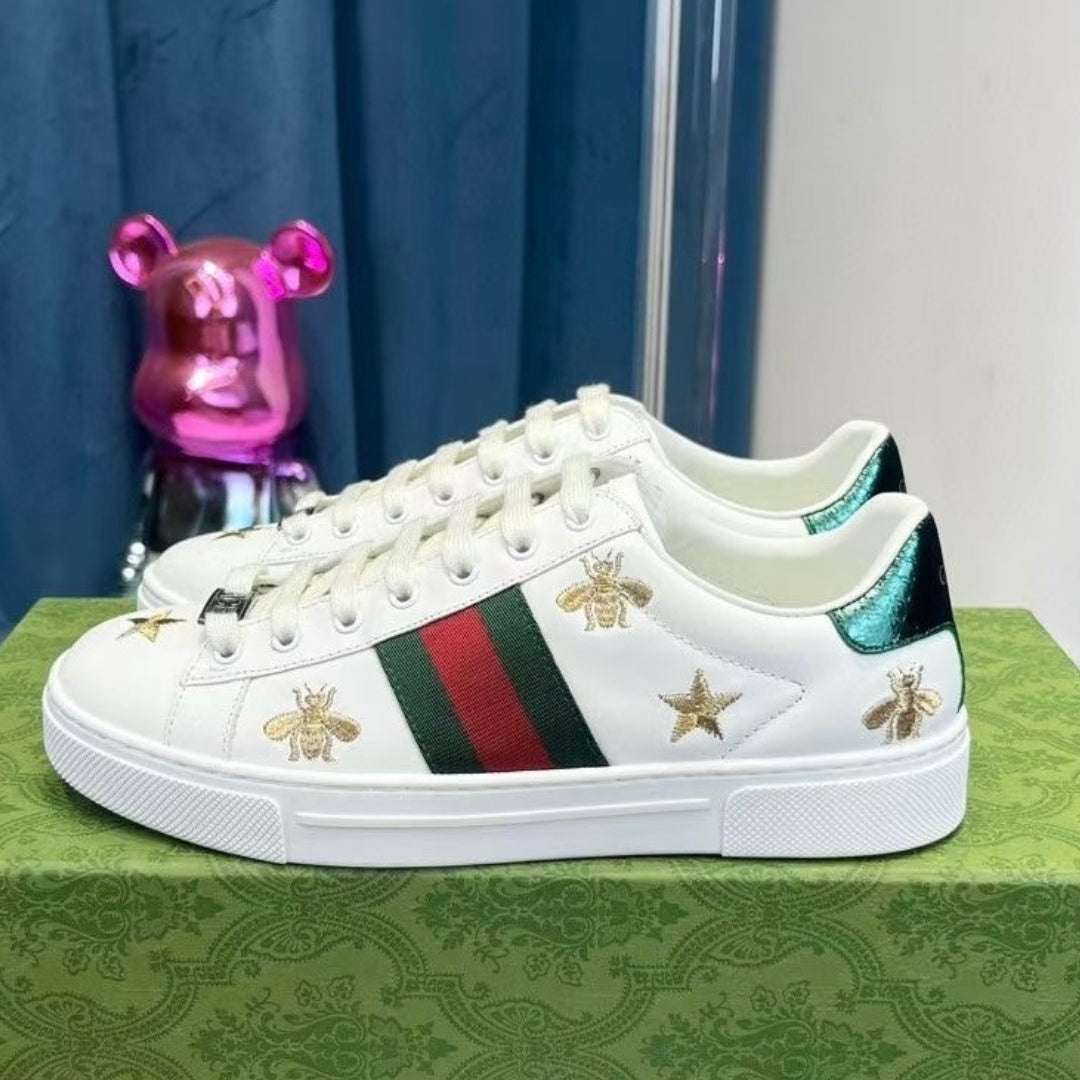 GG Ace White Web Green Sneakers with Details