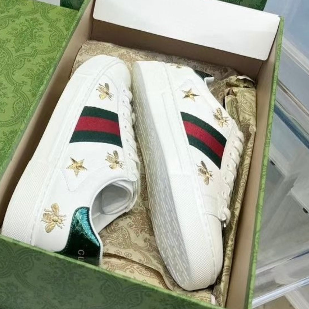 GG Ace White Web Green Sneakers with Details