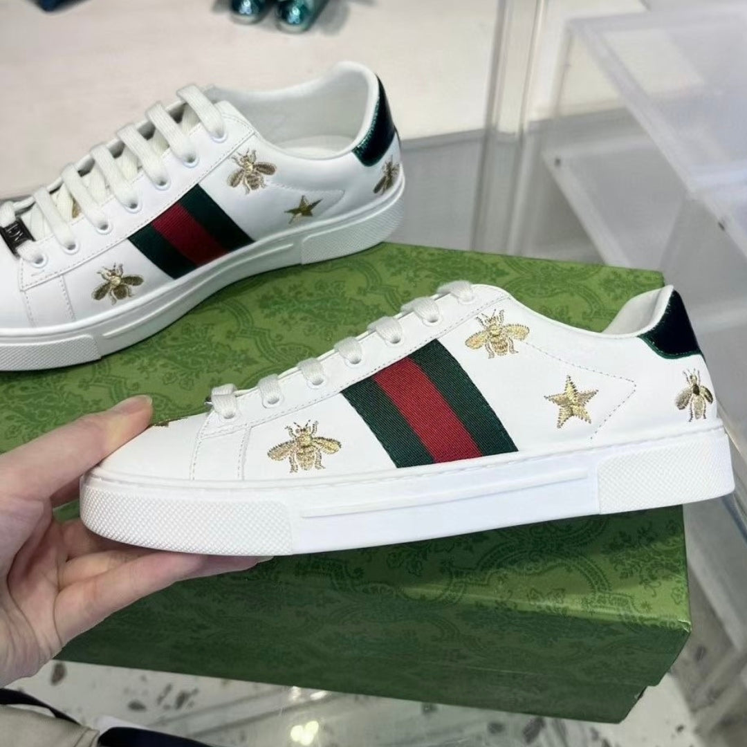 GG Ace White Web Green Sneakers with Details