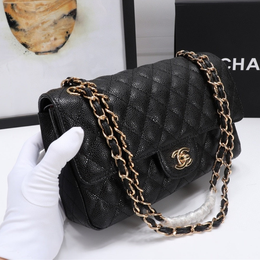 CHN Classic Bag with Black and Gold Details 25cm