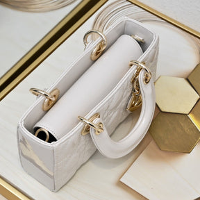 Dio Lady Joy Small White Patent Leather Bag 22cm