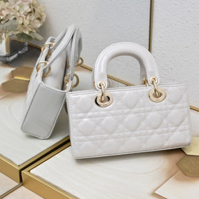 Dio Lady Joy Small White Patent Leather Bag 22cm