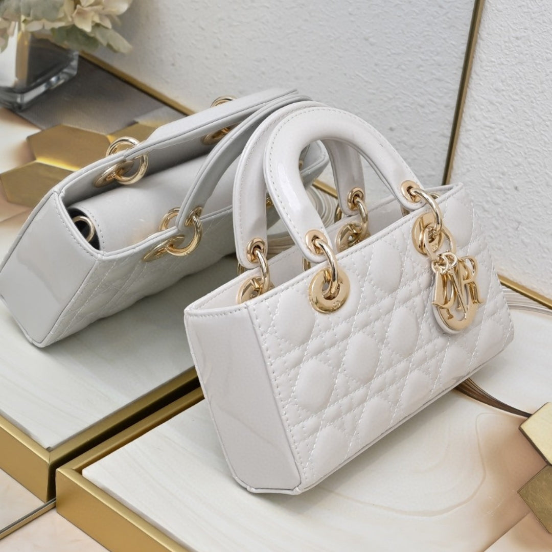 Dio Lady Joy Small White Patent Leather Bag 22cm