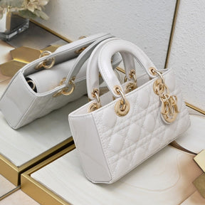 Dio Lady Joy Small White Patent Leather Bag 22cm