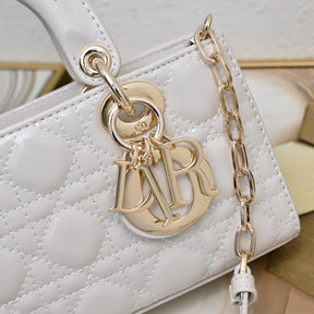 Dio Lady Joy Small White Patent Leather Bag 22cm
