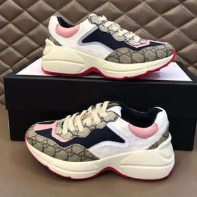 GG Rhyton Canvas Sneakers with Pink, White and Dark Blue
