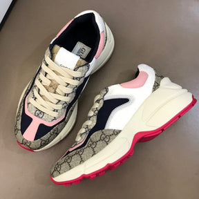 GG Rhyton Canvas Sneakers with Pink, White and Dark Blue