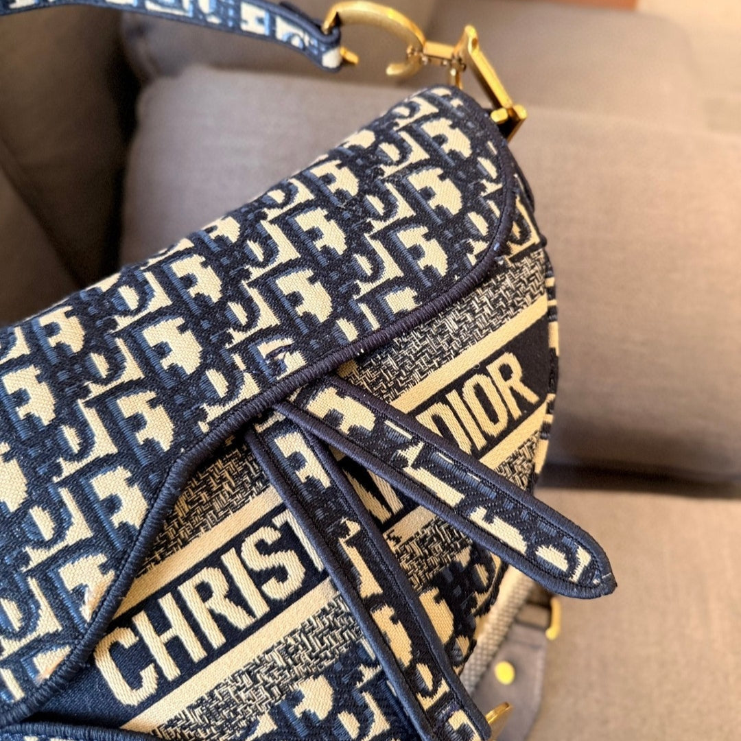 Dio Saddle Bag Small Canzas Oblique Blue 25cm