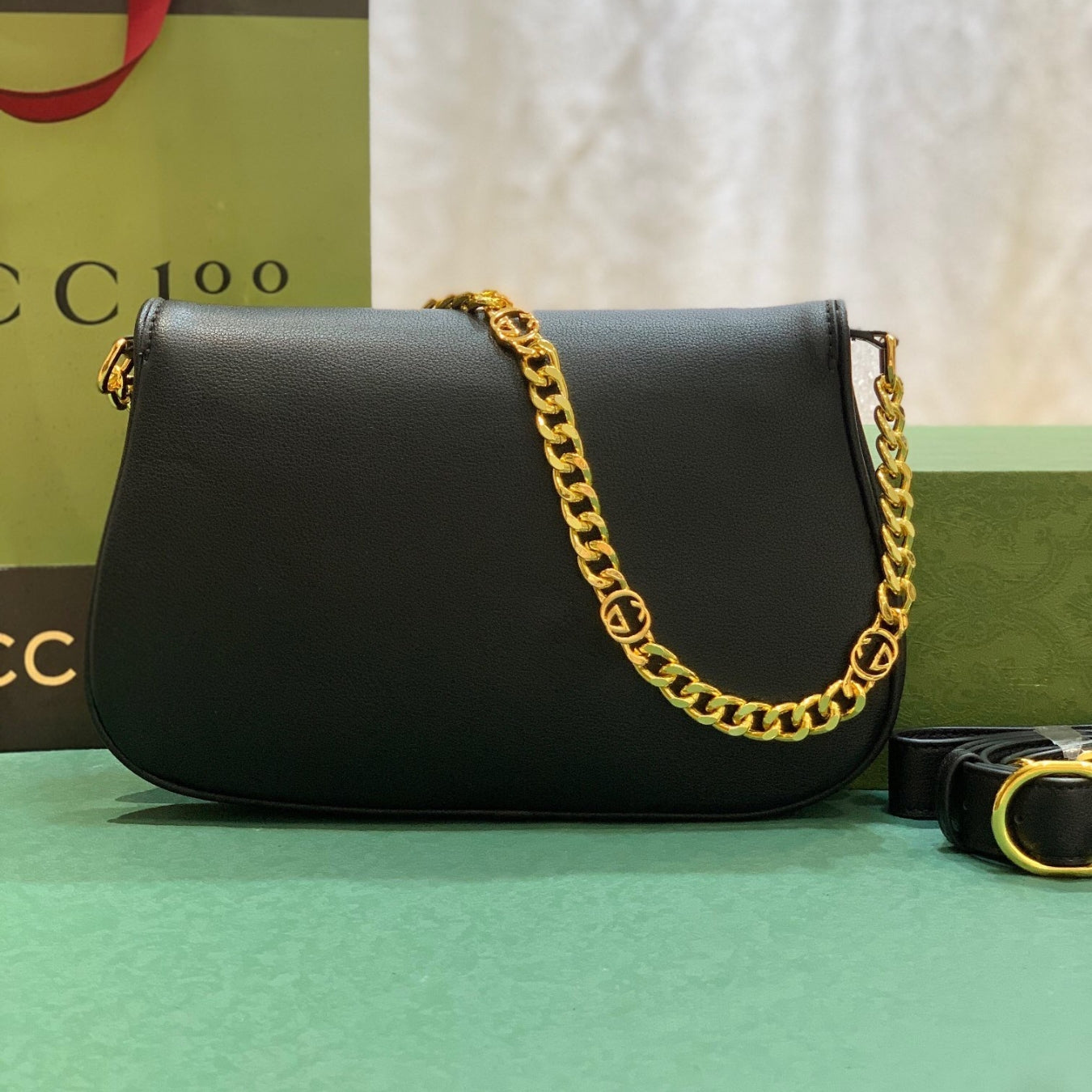 Medium black GG Blondie bag 28cm