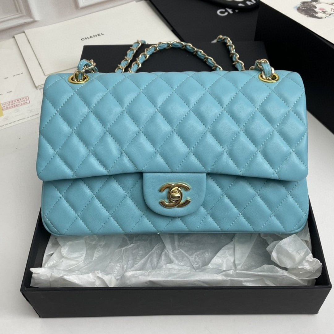 CHN Classic Bag Light Blue with Gold 25cm