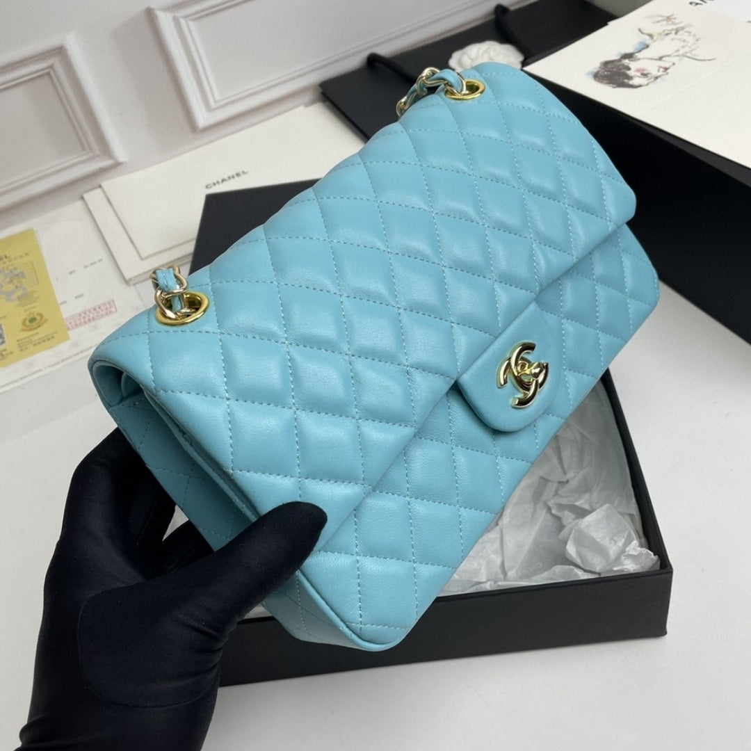 CHN Classic Bag Light Blue with Gold 25cm