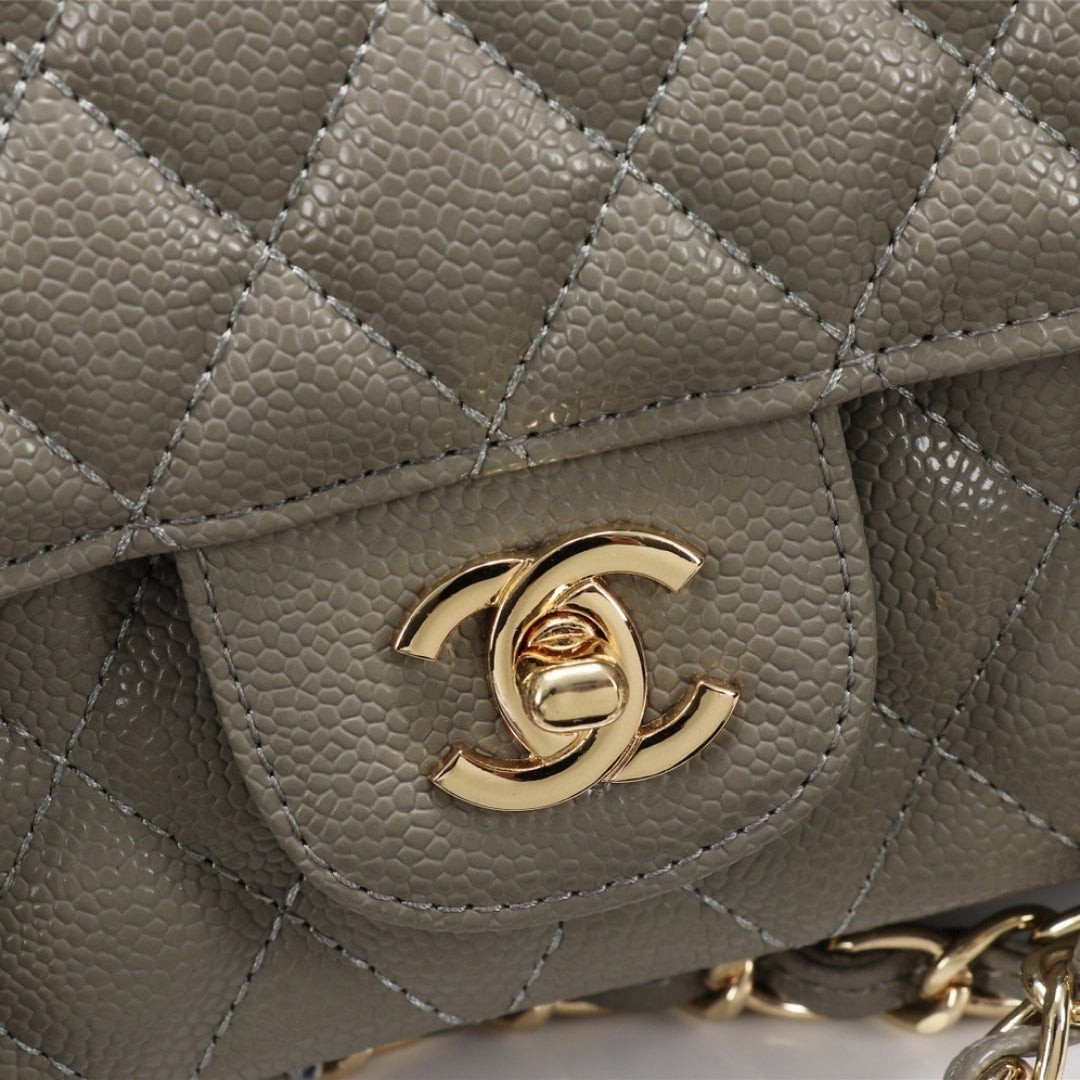 CHN Classic Bag, Military Gray with Gold Details, 25cm