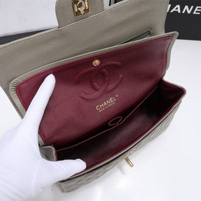 CHN Classic Bag, Military Gray with Gold Details, 25cm