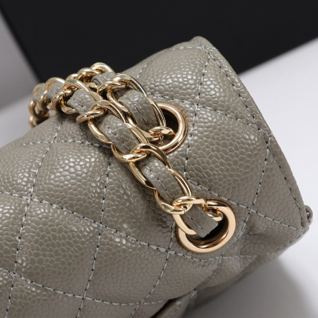 CHN Classic Bag, Military Gray with Gold Details, 25cm