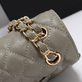 CHN Classic Bag, Military Gray with Gold Details, 25cm