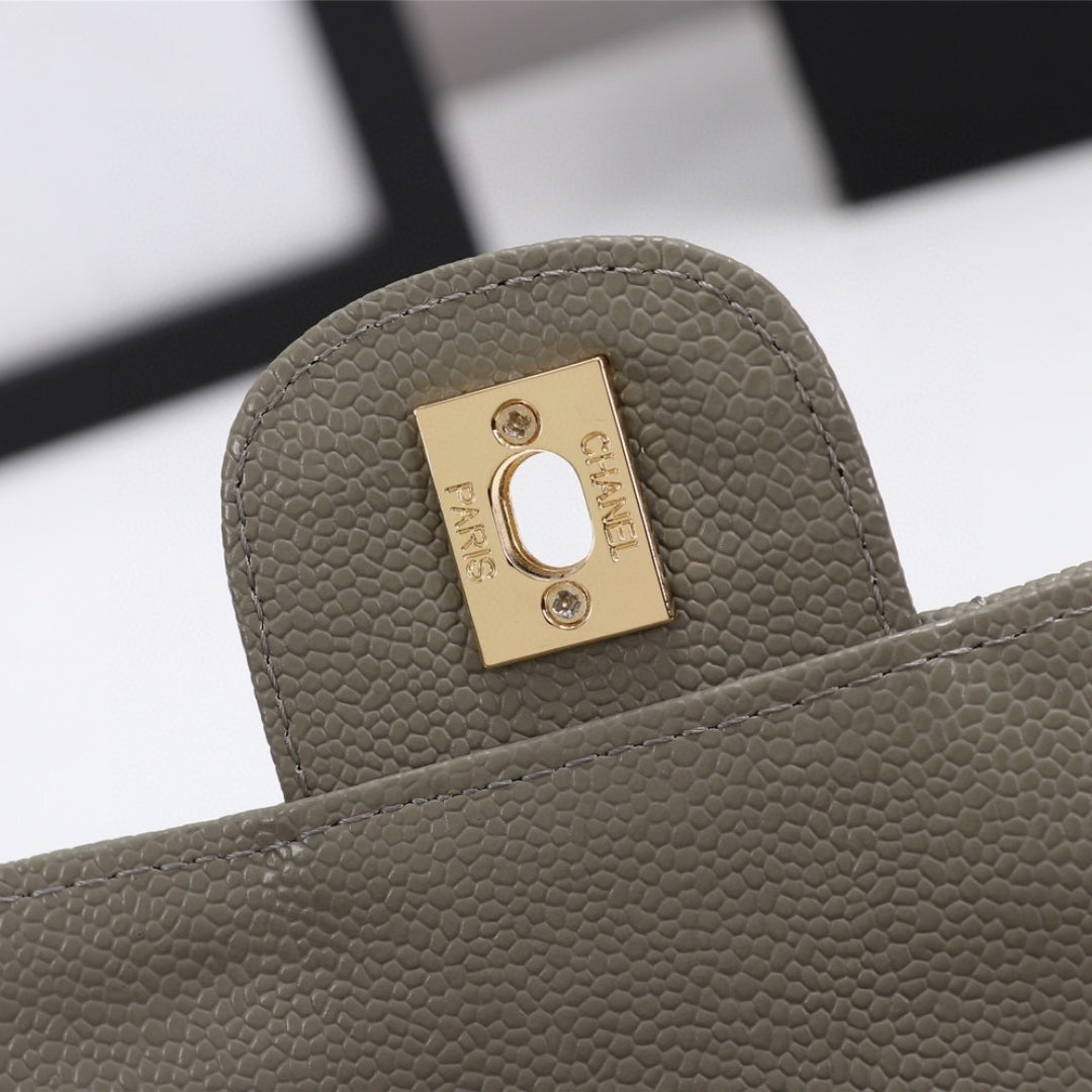 CHN Classic Bag, Military Gray with Gold Details, 25cm