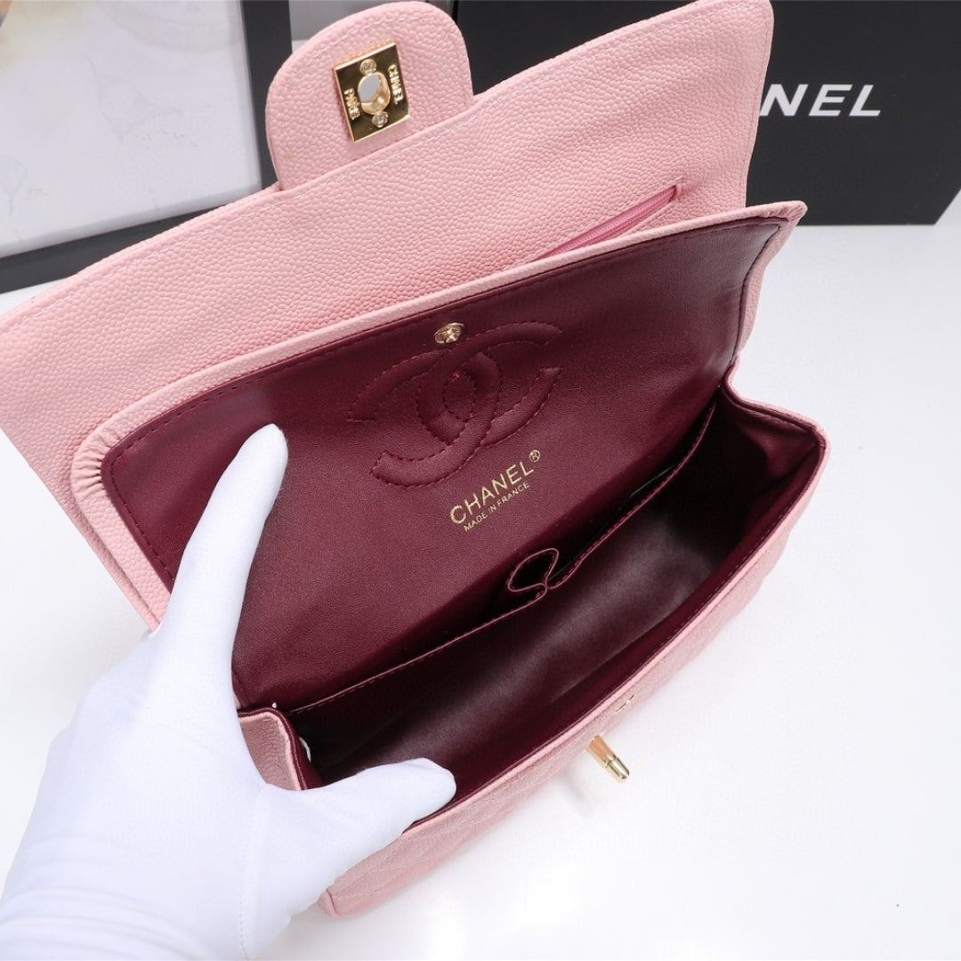 CHN Classic Bag with Pink and Gold Details 25cm