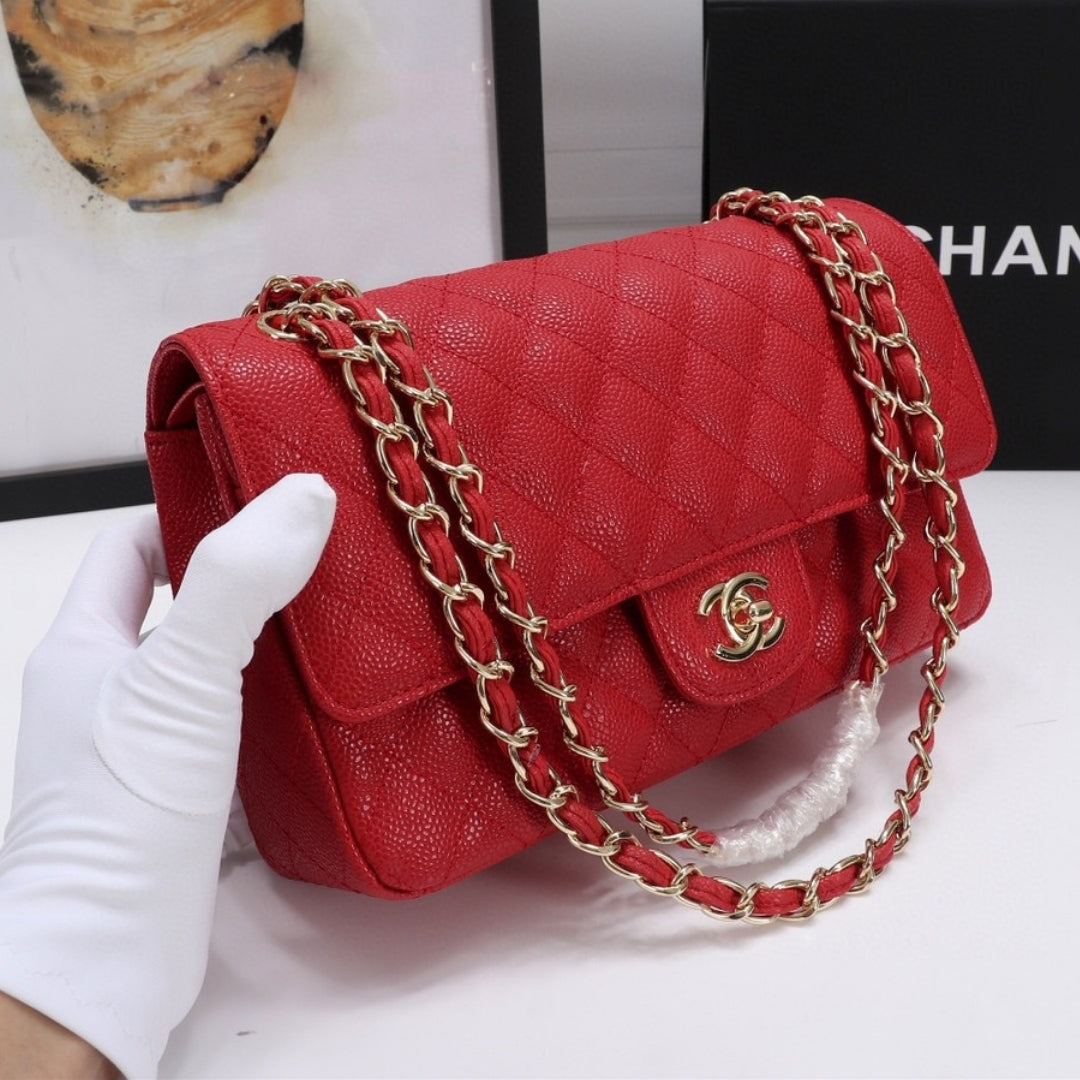 CHN Classic Bag with Red and Gold Details 25cm