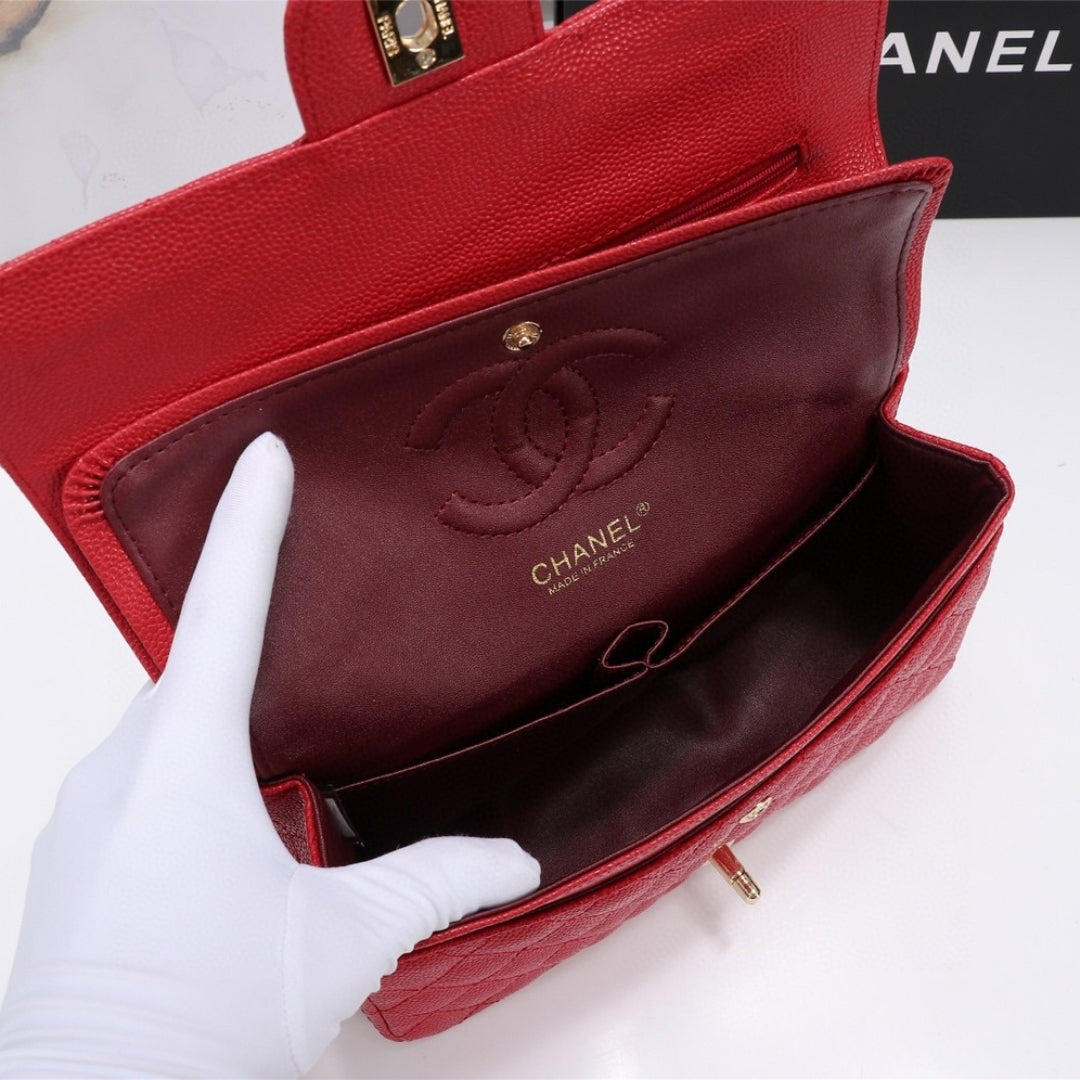 CHN Classic Bag with Red and Gold Details 25cm