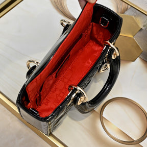 Dio Lady Joy Small Black Patent Leather Bag 22cm