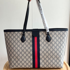 GG Ophidia Tote Medium Supreme Beige Web Red and Blue 38cm