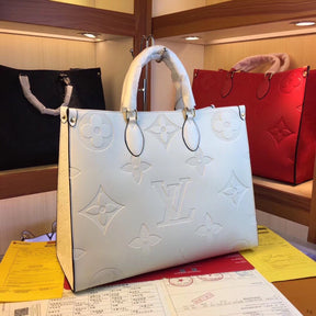 LV On The Go Bag White Leather 41cm large