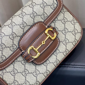 GG Horsebit 1955 Canvas with brown small 20cm shoulder bag