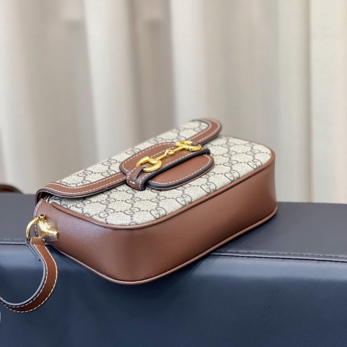 GG Horsebit 1955 Canvas with brown small 20cm shoulder bag