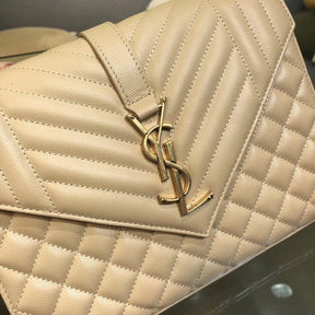 YSL Medium Envelope Shoulder Bag Beige 24cm