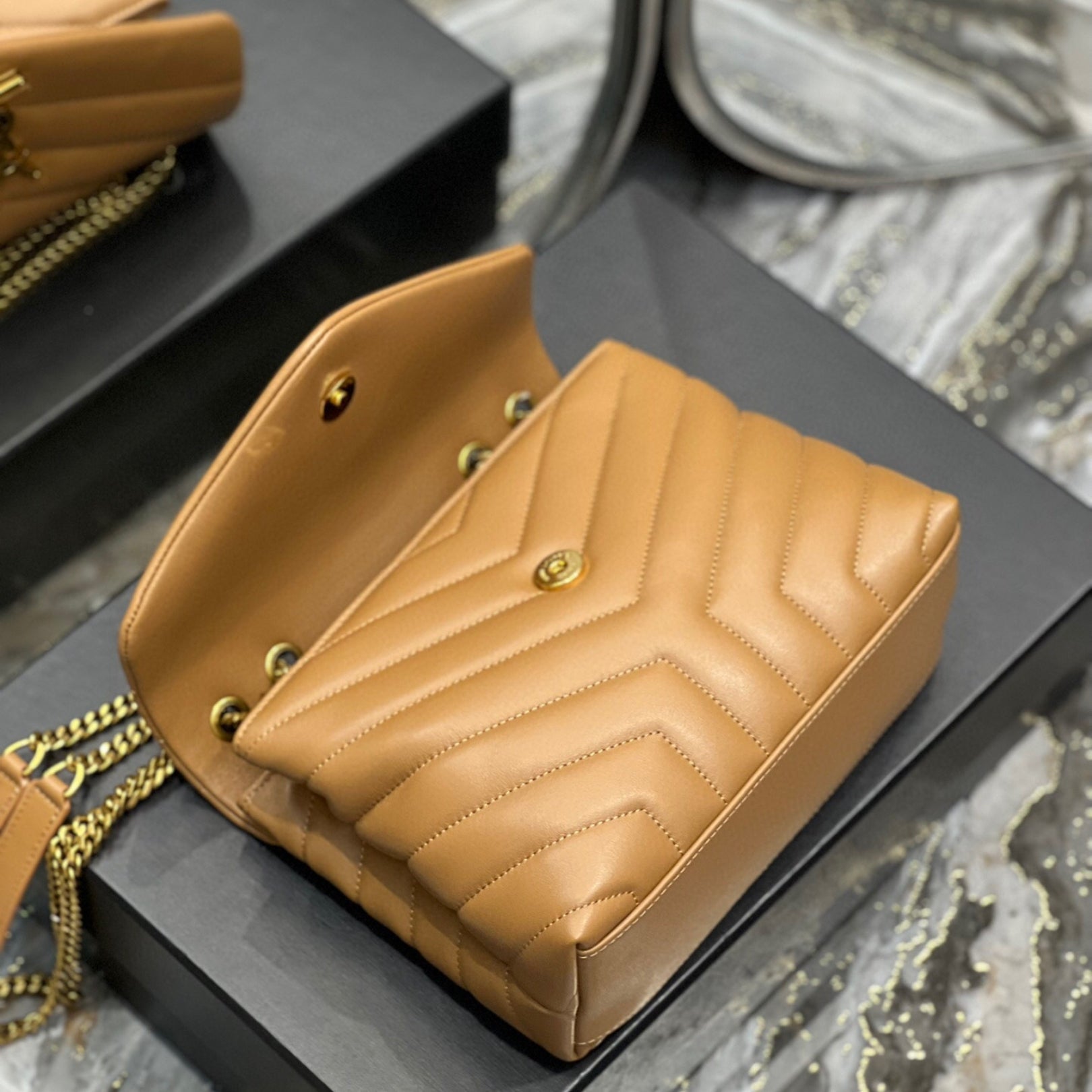 YSL LouLou Shoulder Bag Brown with Gold