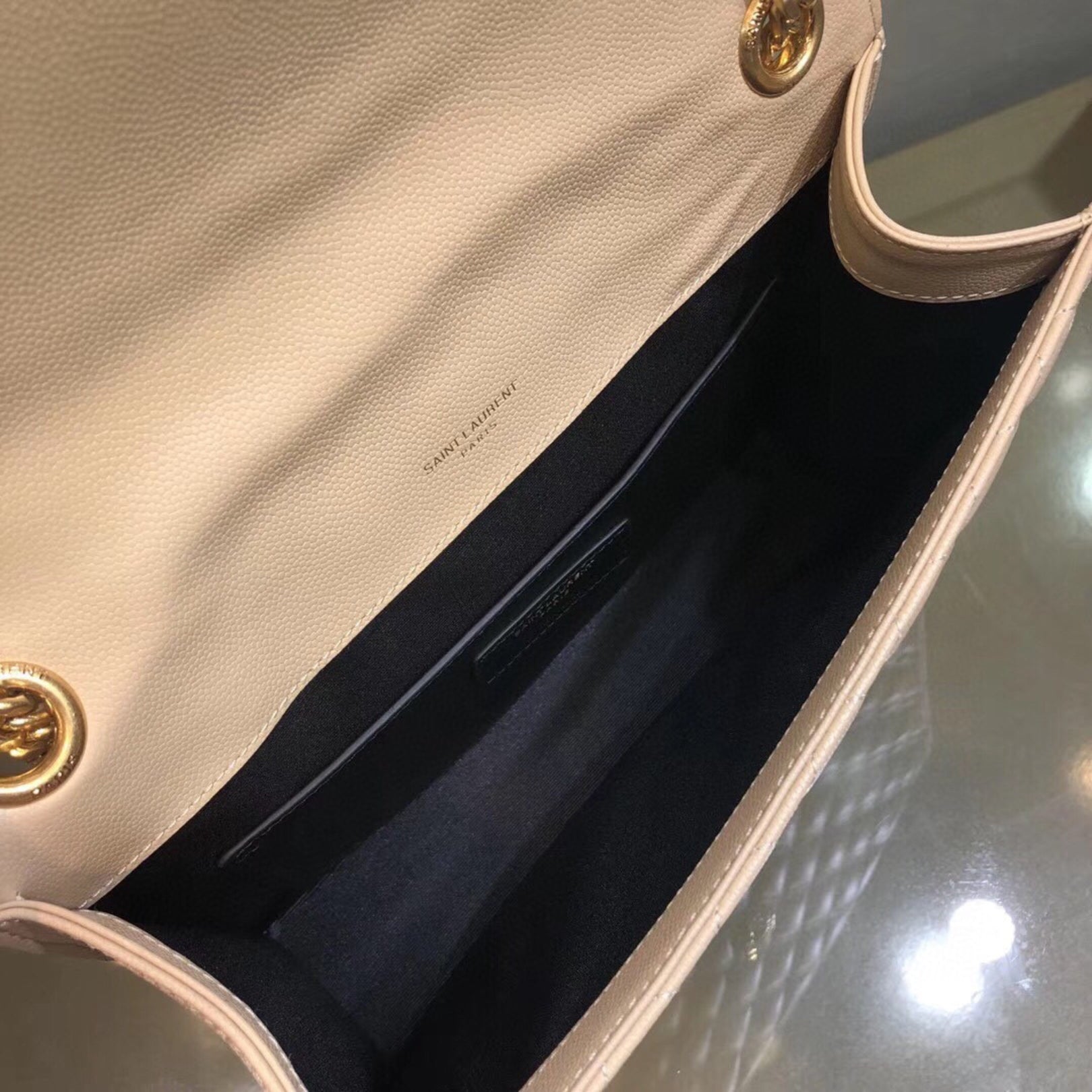 YSL Medium Envelope Shoulder Bag Beige 24cm