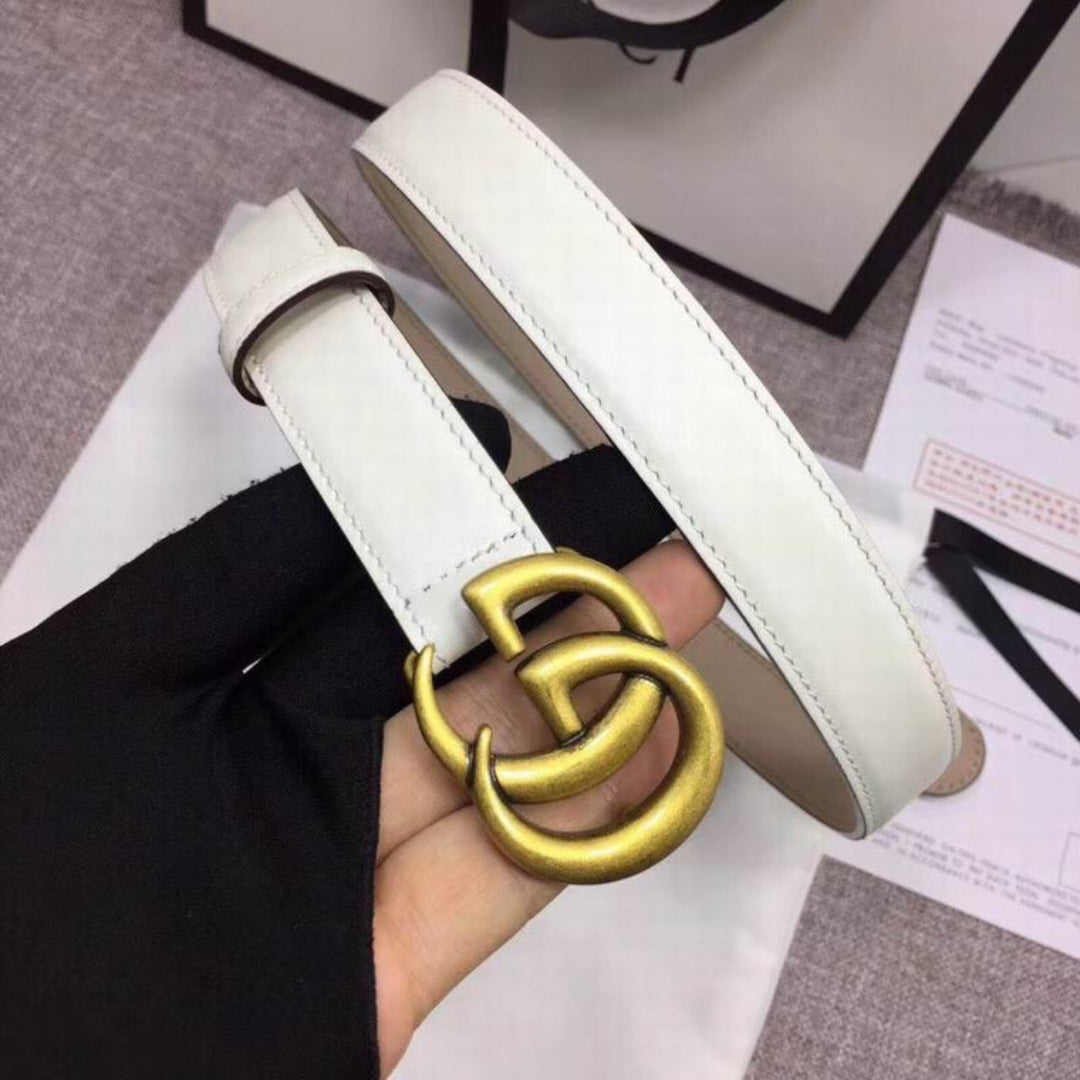 GG White Belt with Gold 2.5cm wide