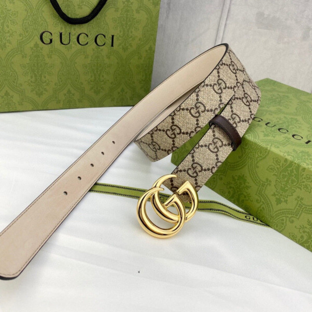 GG Canvas Off-White Belt with Gold 3cm wide