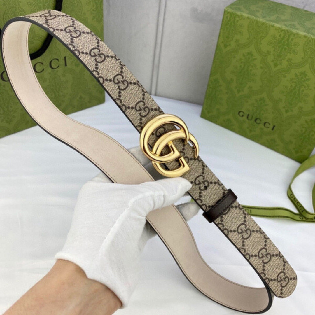 GG Canvas Off-White Belt with Gold 3cm wide